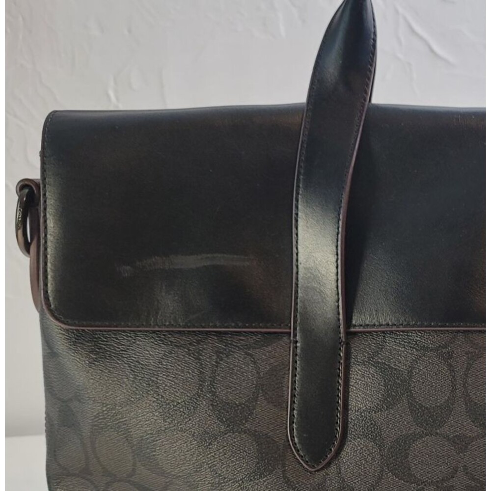 Coach Signature Embossed Coated Leather Briefcase Portfolio Laptop Bag Black - Picture 10 of 10